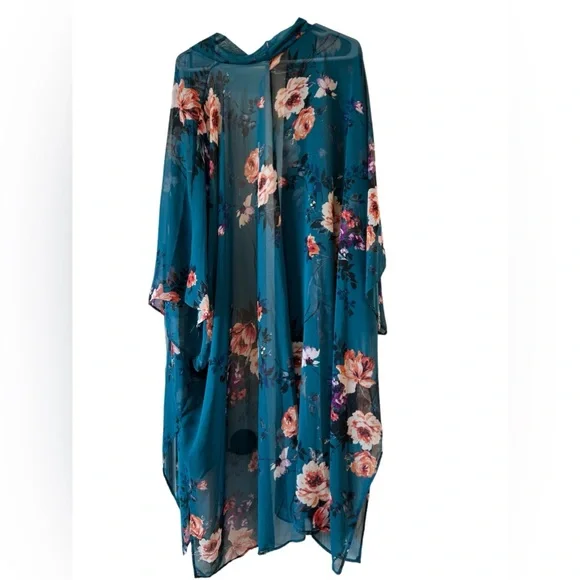 Teal Floral Kimono 2XL - Picture 3 of 3